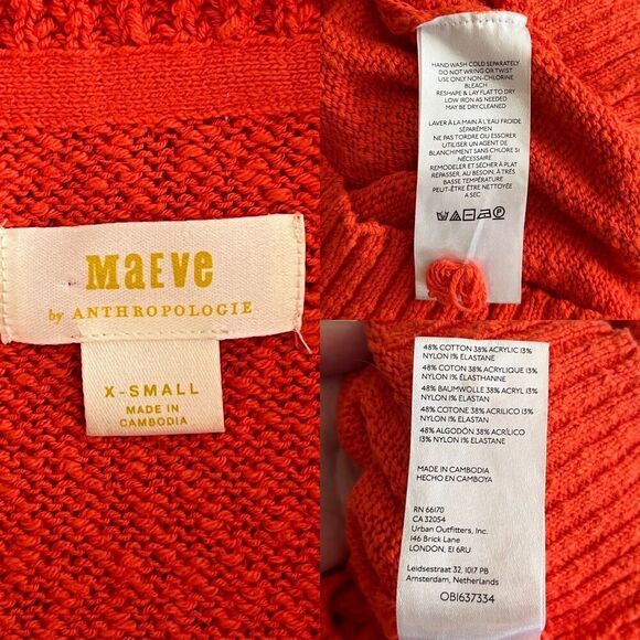 Maeve Women's Size XS Orange Slub Cotton knit Peter Pan Collared Sweater Preppy - Picture 3 of 16